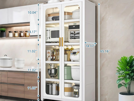 6 Tier Storage Cabinet With Transparent Door, Adjustable Shelves & Wheels