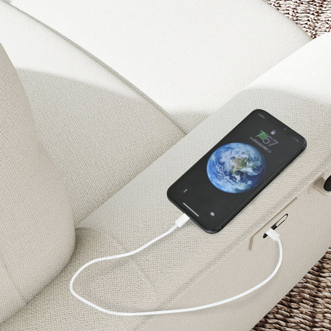 270° Power Swivel Rocker Recliner Chair With Phone Holder, Electric Glider Reclining Sofa With USB Ports For Living Room Bedroom - Beige