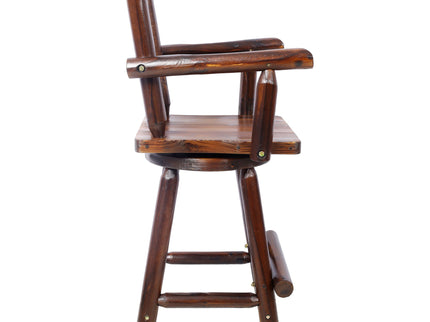 Rustic Tall Bistro Chair Decorative Star Backrest And Footrest, Fir Wood, 4 Foot - Brown
