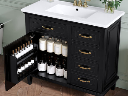 Modern Bathroom Vanity With Sink Top, Flip Drawers, Adjustable Shelf