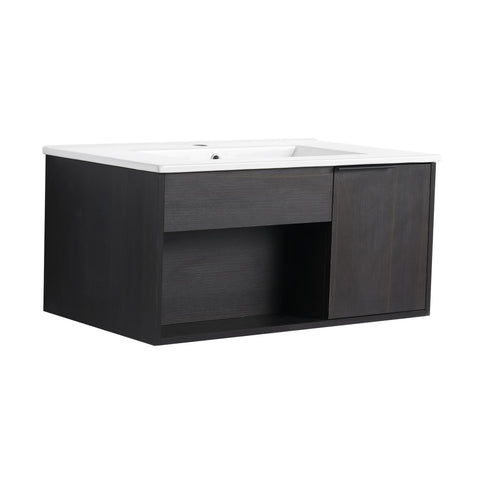 Wall Mounted Floating Bathroom Vanity With Open Shelf & Soft Close Door