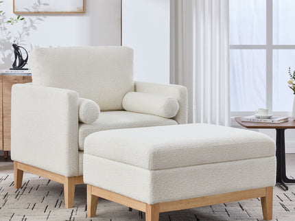 Oversized 360 Degree Swivel Barrel Accent Chair And Ottoman Set With Storage