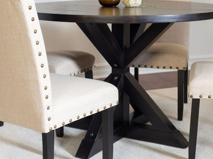 Mytzi - 5 Piece Dining Set, Cross-Buck Dining Table With 4 Stylish Chairs - Black / Beige