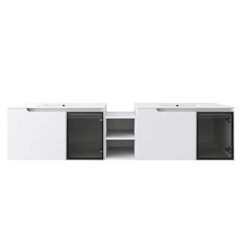 Wall Mounted Bathroom Vanity With Sink, Soft Close Doors, Cabinet & Half Door