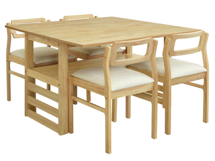 5 Piece Extendable Wood Square Dining Table Set With 2 Drop Leaves