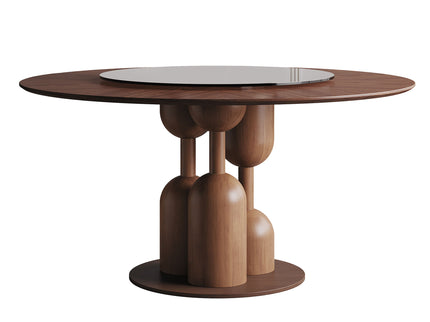 Round Dining Table With Lazy Susan For Living Room - Walnut