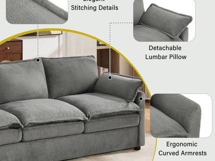 Modern Sofa Set With Double Layer Cushion And Side Storage Pockets
