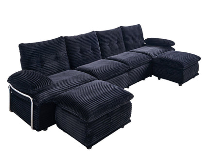 Upholstery Modular Sectional Sofa , 4 Seater With 2 Ottomans For Living Room - Black