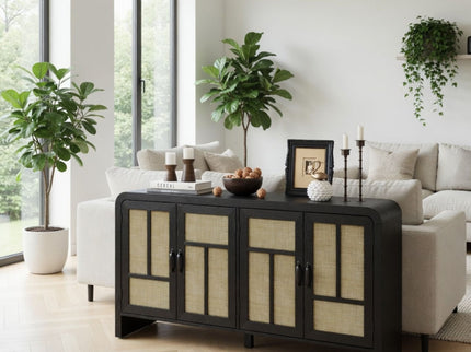 Sideboard Buffet Cabinet With 4 Doors & Adjustable Shelves - Black