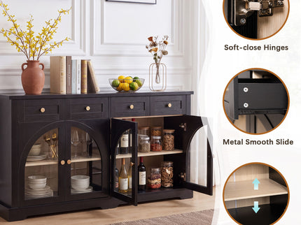 Sideboard Cabinet With 4 Drawers And 4 Arched Glass Doors