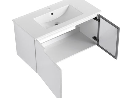 Wall Mounted Bathroom Vanity With Sink, Soft Close Doors, Cabinet & Half Door