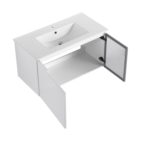 Wall Mounted Bathroom Vanity With Sink, Soft Close Doors, Cabinet & Half Door