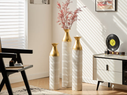 Floor Metal Vases Decorated White Metal Vases (Set of 3) Gorgeous Home Decoration Large Glazed Metal Vases - White