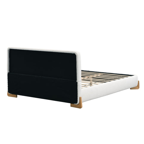 Queen Size Upholstered Bed With Slat Support - White