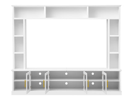 All-In-One Entertainment Center With Bookshelves & Tempered Glass Doors, TV Console Unit For Living Room
