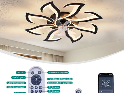 Flower Ceiling Fan With Remote Controlled LED Light, Flush Mount DC Motor Fan