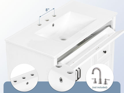 Modern Bathroom Vanity With Sink, 3 Drawers & 2 Doors