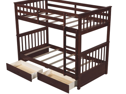 Bunk Bed With Ladders And 2 Storage Drawers