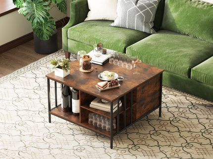 Lift Top Coffee Table With Storage, Adjustable Height Living Room - Black / Brown