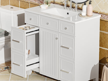 Bathroom Vanity With Ceramic Sink, Soft Close Doors, Adjustable Shelves