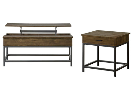 Walton - 2 Piece Coffee And End Table Set With Lift Top Design - Brown Oak