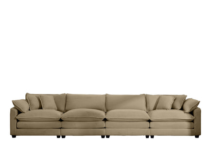 Modern Upholstered 4 Seater Fabric Sofa With Arm And Throw Pillows