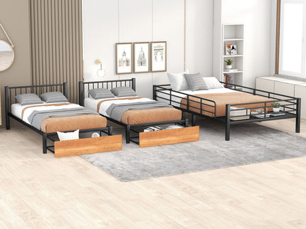 Triple Bunk Bed With Drawers And Guardrails