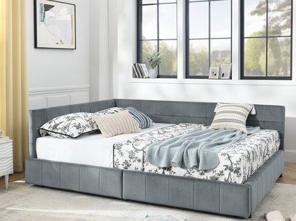 Mid-Century Storage Upholstered Tufted Bed Frame With Backrest And Armrests