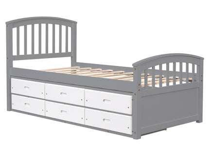 Platform Storage Bed Solid Wood Bed With 6 Drawers
