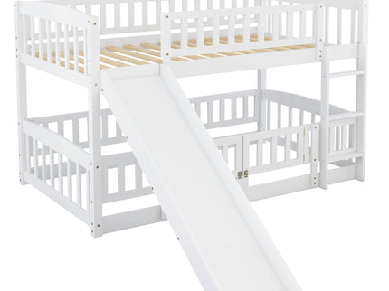 Low Bunk Bed With Slide, Fence And Ladder