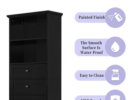 Tall Storage Cabinet With 3 Drawers And Adjustable Shelves For Bathroom