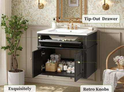 Wall Mounted Bathroom Vanity With Tip Out Drawer And Open Back Design