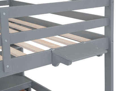 Loft Bed With Desk, Cabinets, Drawers, Charging Station And Bedside Tray