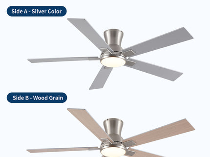 Low Profile Flush Mount Intergrated LED Ceiling Fan With Light And Reversible Quiet Motor