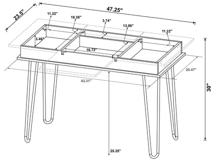 Writing Desk With 4 Hidden Storages - Brown