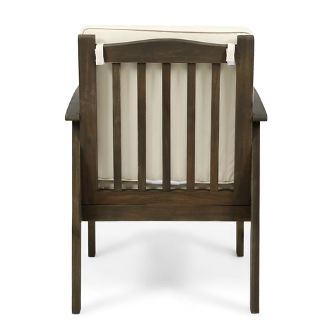 Casa Acacia Wood Club Chairs (Set of 2) With Water Resistant Cushions - Gray / Cream
