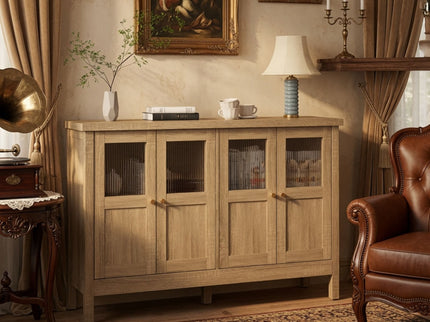 Buffet Cabinet With 4 Doors, Adjustable Shelves Handles - Natural