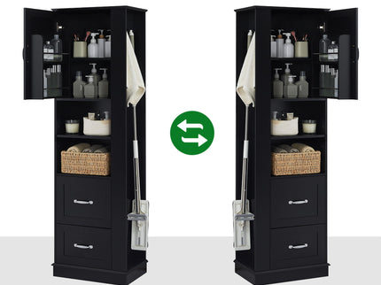 Freestanding Bathroom Storage Cabinet With Adjustable Shelves And Side Hooks Board, Rectangle Design