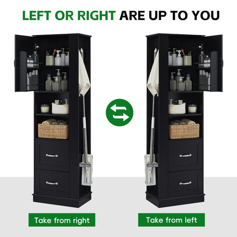 Freestanding Bathroom Storage Cabinet With Adjustable Shelves And Side Hooks Board, Rectangle Design