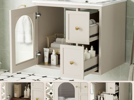 Wall-Mounted Bathroom Vanity Set With Sink, 2 Drawers And Soft-Close Door