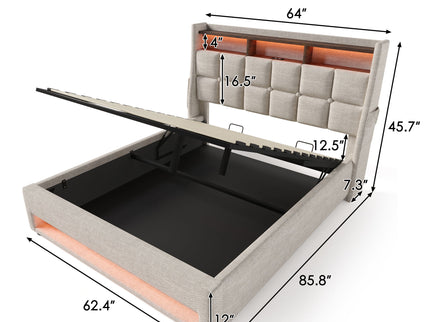 Upholstered Platform Bed With A Hydraulic Storage System, LED And USB Charging (Without Mattress)