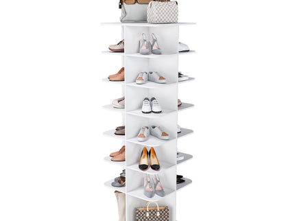 7 Tier Square Rotating Shoe Rack Tower With 360° Spinning Organizer - White