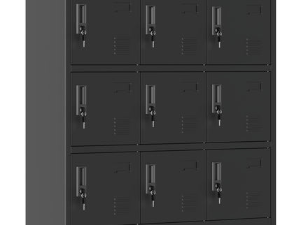 9 Door Employee Storage Locker With Card Slot, Lockers For Office, Gym, School, And Home - Black
