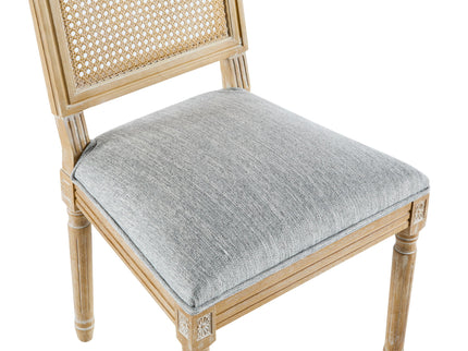 French Country Dining Chair With Rectangular Cane Backrest And Smooth Upholstered Seating
