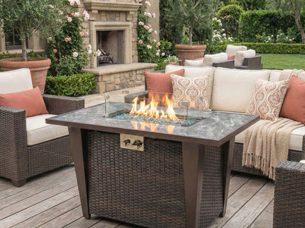 Fire Pit Table, Glass Wind Guard And Rain Cover, Lid - Brown