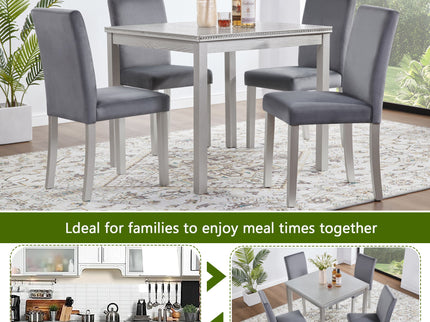 5 Pieces Wooden Dining Table Set, Square Table And 4 Upholstered Chairs