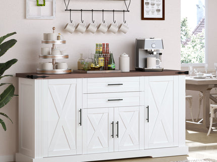 Barn Door Storage Cabinet With 2 Drawers & Door Rack, Adjustable Shelves