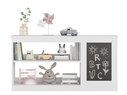 3 In 1 Bookshelf And Toy Storage Cabinet With Chalkboard, Organizer For Playroom Featuring And Spacious Storage - White