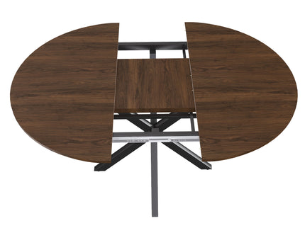 Round Dining Table With Extendable Blades, X Base