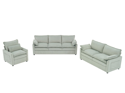 Modern Sofa Set With Double Layer Cushion And Side Storage Pockets